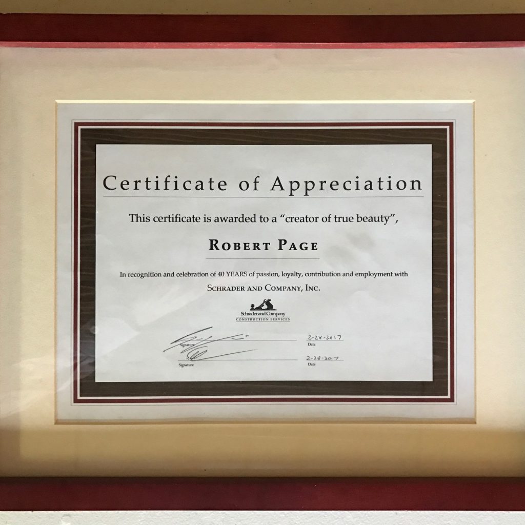 Robert Page Certificate of Appreciation