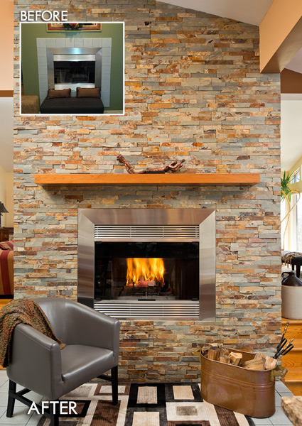 fireplace before and after composite