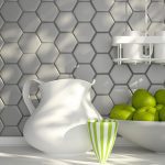 grey hexagonal tiles as a kitchen backsplash